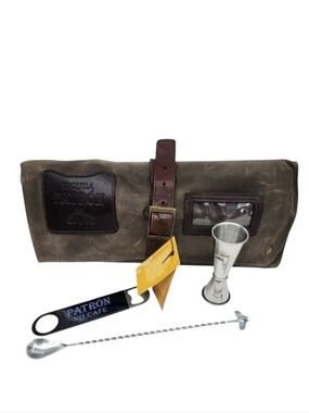 MOORE & GILES Meehan Bar Rollup Waxed Canvas Leather Tequila Patron Mixology